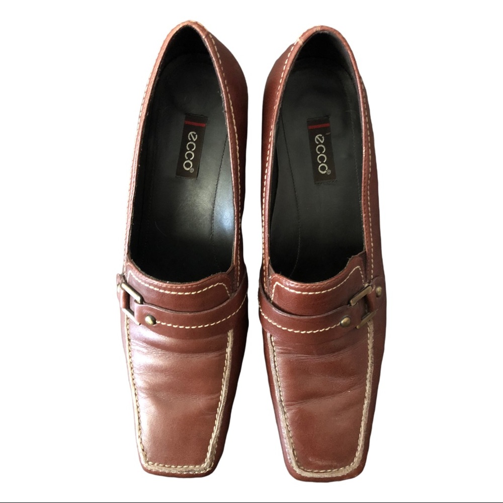 Ecco size 40 9/9.5 Women’s Brown Leather Slip On Loafer Shoes